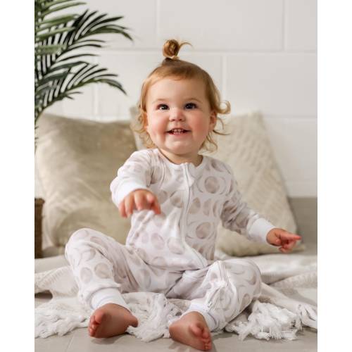 Organic Double Zip Romper in Luna | Phases of the Moon Pajamas | Baby / Toddler Unisex PJs | Neutral Pattern Kids Pajamas / Loungewear