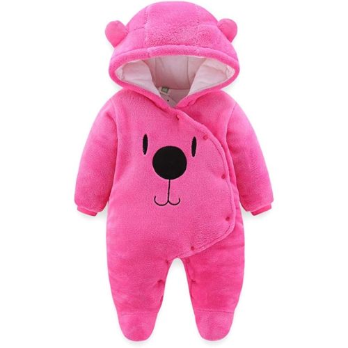 ALLAIBB Baby Newborn Snowsuit Winter Hooded Footie Fleece Jumpsuit for Infant Girls Boys