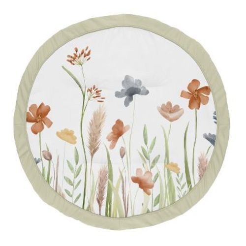 Sweet Jojo Designs Girl Baby Tummy Time Playmat Watercolor Floral Garden Green Blue And Orange