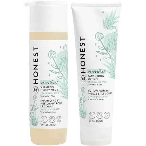 The Honest Company Fragrance Free Bundle for Sensitive Skin | 2-in-1 Cleansing Shampoo + Body Wash and Hydrating Face + Body Lotion | Gentle for Baby + Hypoallergenic | 10 fl oz, 8.5 fl oz