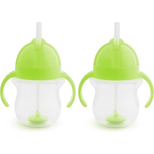 Munchkin Any Angle Sippy Cup for Toddlers, Weighted Straw Trainer Cup with Click Lock Lid, 7 Ounce, 2 Pack, Green