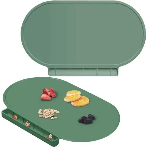 Silicone Placemat for Baby, Silicone Baby Toddlers Non-Slip Tablemats Stain Resistant Anti-Skid Reusable Dishwasher Safe Table Mats, Portable Food Mat Travel (2Pack, Oxford Green)