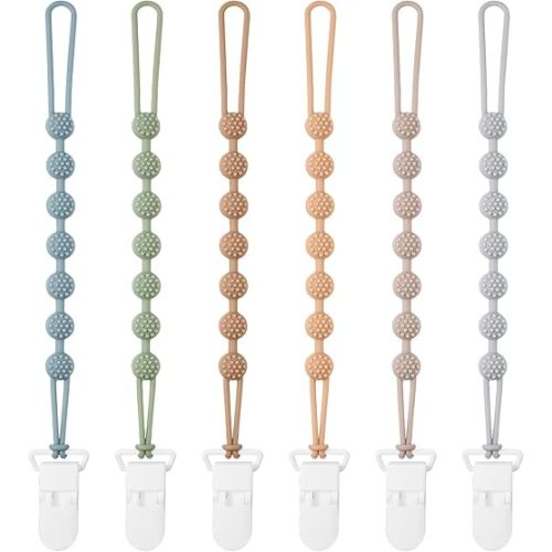 Baby Pacifier Clip, 6 Pack Silicone Pacifier Holder with One Piece Design for Baby Boy and Girl, BPA Free Soft Flexible Paci Binky Clips