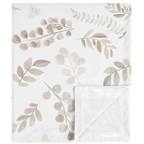 Sweet Jojo Designs Floral Leaf Baby Boy Girl Blanket Receiving Security Swaddle for Newborn Toddler Nursery - Ivory Cream Beige Taupe White Gender Neutral Boho Watercolor Botanical Flower Woodland