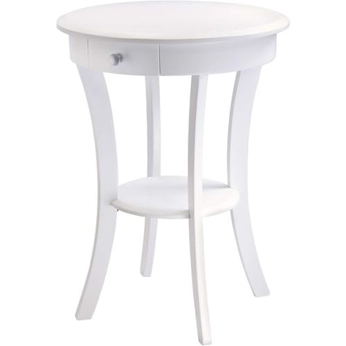 Winsome Sasha Round Accent Table with Drawer and Shelf, for Bedroom, Living Room, White