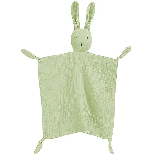 PEIPEIWU Organic Cotton Muslin Lovey Blanket, Organic Cotton Muslin Bunny Security Blanket Soft & Breathable Lovie Baby Gifts for Boys and Girls