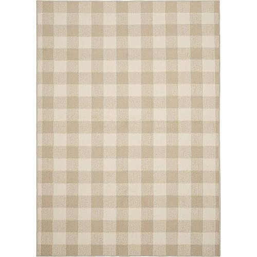 Garland Rug Country Living – Checkered Buffalo Plaid Design, Non-Slip Rubberback, Traditional 5x7 Area Rug for Living Room, Bedroom, Kitchen, Dining Room, Tan/Ivory