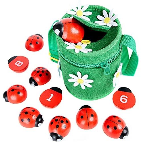 Kenley Counting Ladybugs -Montessori Counting Toys for Toddlers -Wooden Educational Learning Toy for Girls&Boys 3 4 5 Year Old - Learn Numbers&Develop Fine Motor Skills -Math Preschool Kids Activity