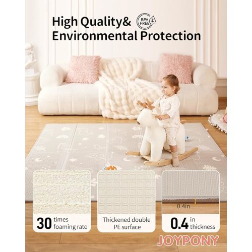 Joypony Baby Play Mat 79" X 71", Extra Large Foldable Play Mats for Babies and Toddlers, Waterproof & Anti-Slip Portable Baby Floor Mat for Tummy Time, Foam Baby Mat for Floor with Travel Bag - 71x79x0.4 Inch - Forest