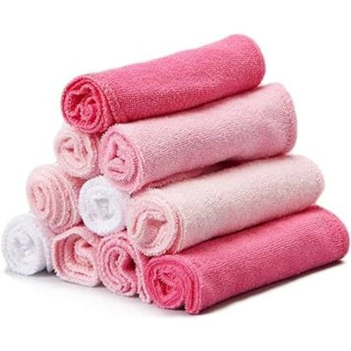 Spasilk Baby Washcloth Wipes Set for Newborn Boys and Girls, Soft Terry, Pack of 10, Pink