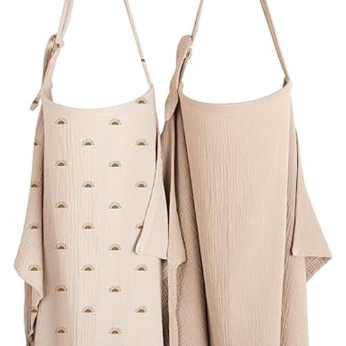 Konssy 2-Pack Muslin Nursing Cover Up for Breastfeeding Moms with Rigid Hoop, 100% Cotton, Lightweight & Breathable Breastfeeding Cover, Adjustable & Comfort
