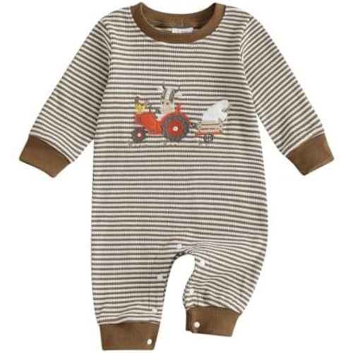 Tsnbre Newborn Boy Girl Outfits Rib Knit Romper Long Sleeve Farm Chicken Bodysuit 0 3 6 9 12 Months Netural Baby Clothes