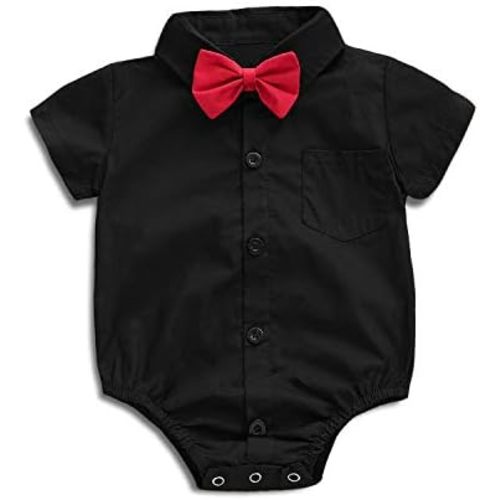 SOBOWO Baby Boys Dress Shirt Onsie Infant Short Sleeve Button Down One-Piece Romper Formal Wedding Gentleman Outfits 0-24M