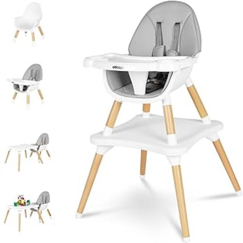 Gofirst 6 in 1 Baby High Chair,Convertible Wooden High Chairs for Babies and Toddlers,Infant Dining Booster Seat,Building Block Table/Baby Highchair 4-Position Removable Baby Feeding Chair