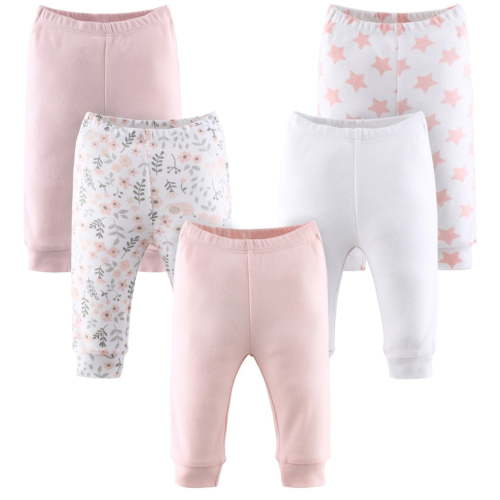 The Peanutshell Baby Girl Pants 5 Pack Pink White Floral Stars Cotton All-Season
