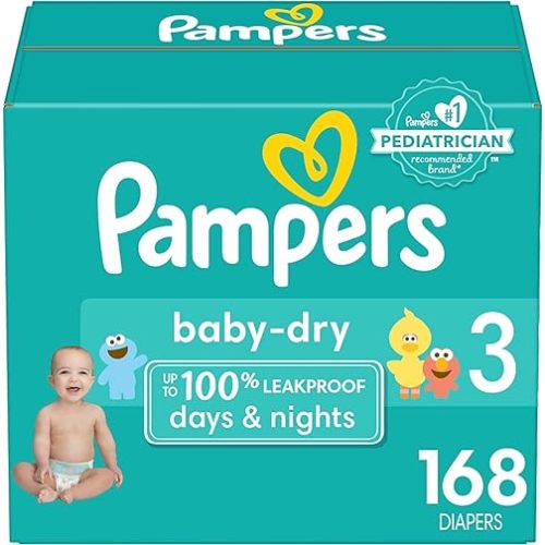 Pampers Baby Dry Diapers - Size 3, 168 Count, Absorbent Disposable Diapers