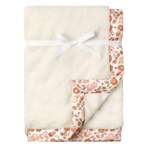 Gerber Modern Moments Plush Baby Blanket with Satin Trim NEW Ivory Floral 30x40