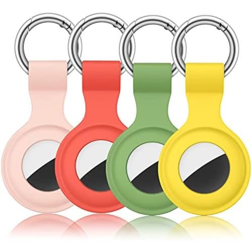 4 Pack Airtag Case Holder for Apple Air Tag, Airtag Case with Anti-Lost Keychain, Silicone Protective Cover for Kids' Backpacks, Dog Collars, Luggage, Multi-Color Protective AirTag Accessories