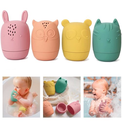 Baby Bath Toys, iselyn 4Packs Mold Free Bath Toys Silicone Bath Toys for Toddlers 1-3 Bath Toys Non-Toxic Dishwasher Safe Bathtub Toys for Infants