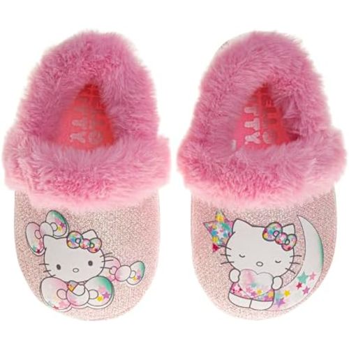 Josmo Sanrio Sweethearts Hello Kitty Slippers for Girls - Kitty Cat Slipper indoor cute house shoes plush fuzzy sandals (sizes: 5-10 Toddlers / 11-13 Little kids / 2-5 Big Kids)