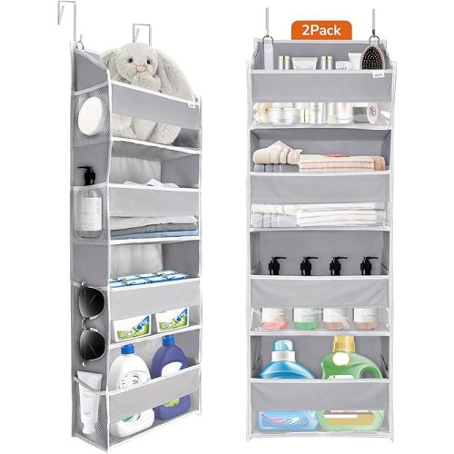 ULG 2 Pack Over The Door Storage Organizer with 4 Pockets 8 Mesh Side Pockets, 36 lbs Weight Capacity Door Hanging Organizers for Bedroom,Bathroom,Nursery,Pantry,Dorm(Light Gray)
