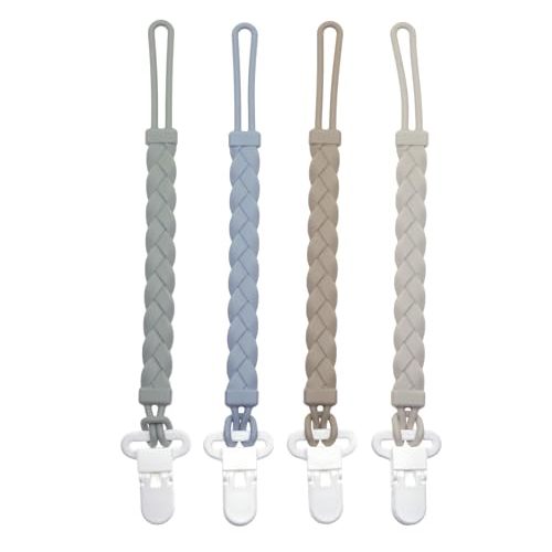 Sutoyuen Silicone Pacifier Clips Baby Boys Girls, 4-Pack Flexible Woven Rope Braided Pacifier Clip Holder for Teething Relief and Baby Essentials, Newborn Paci Binky Clips (Boy's Color)