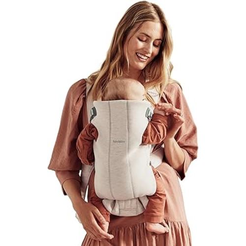 BabyBjörn Baby Carrier Mini, 3D Jersey, Light Beige | Newborn Carrier (7-25 lbs), Ergonomic, Easy-to-Use