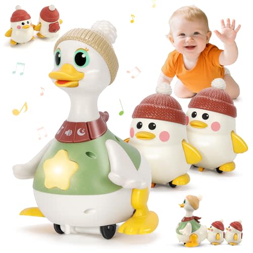 Hestiasko Baby Toys 6 8 10 12 Months, Musical Dancing Duck Toy Set with Lights & Sounds, Tummy Time Toys, Crawling and Interaction Toys for 1 Year Old Girl Boy Baby Stocking Stuffers