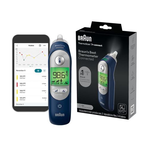Braun ThermoScan 7+ Connect Digital Ear Thermometer - Family Care App Compatible, Age Precision Technology, Color-Coded Display, No. 1 Brand Recommended by Pediatricians, FSA and HSA Eligible