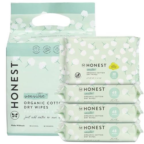 The Honest Company 100% Pure Organic Cotton Dry Wipes | Multi-Use Disposable Facial Cloth and Baby Wipe | Hypoallergenic and Gentle on Skin | 192 Count