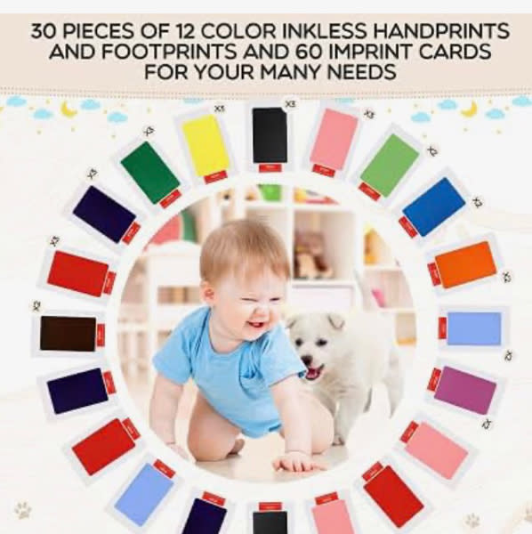 Jetec 30 Set Inkless Hand Footprint Paw Print Kit Ink Pad, Colorful | Imprint Cards for Newborns Babies Pets Dogs, Fingerprint Pad Keepsake Memory Gift Set Bulk Gifting Safe