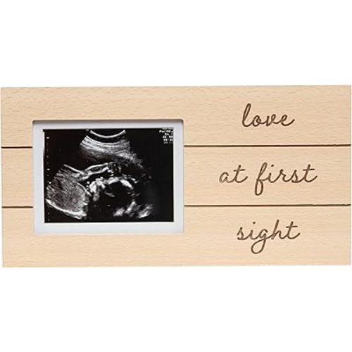 Pearhead Love At First Sight Wooden Sonogram Plaque Picture Frame, Ultrasound Pregnancy Announcement Frame, Ideal Nursery Decor and Gift for Mother's Day, Baby Shower, New And Expecting Mom