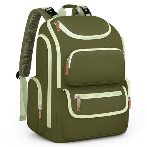 Mancro Diaper Bag Backpack for Woman, Waterproof and Lightweight Large Capacity Baby Diaper Bag, Multipurpose Travel Diaper Bag for Dads Moms,Green and Brown