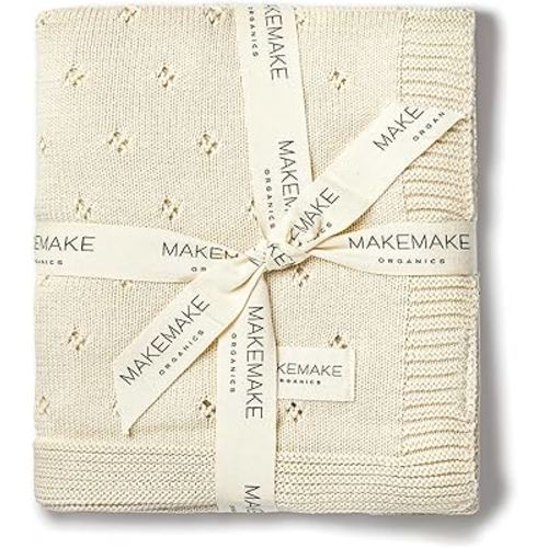 MakeMake Organics Organic Baby Blanket GOTS Certified Organic Cotton Baby Blanket Newborn Pointelle Knit Blanket Breathable Unisex Boy Girl Neutral Earthy Blanket (30x40, Vanilla)
