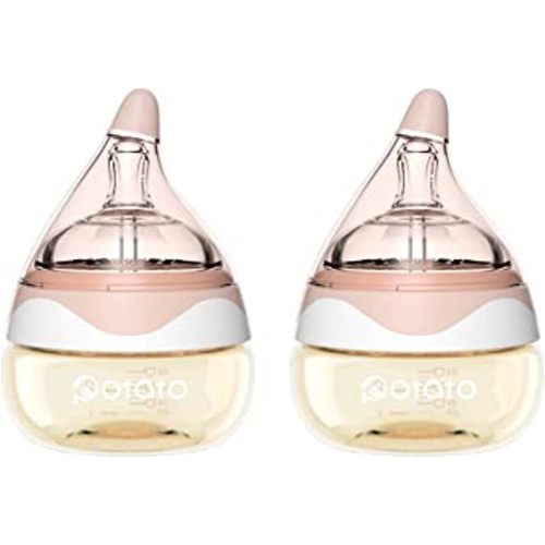 Baby Bottles for Newborn Baby PPSU Anti Colic Infant Bottles Wide Neck Breast-Like Nipple Slow Flow Breastfeeding Toddler Bottles-2pack (2.5 oz/pc, Pink)