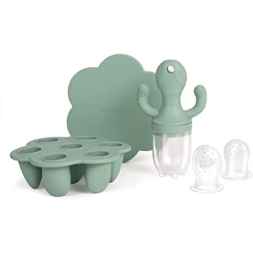 Little Twig Baby Fruit Feeder Pacifier Teether | Baby Food Freezer Tray with Lid | BPA Free Silicone Freezable Teether | Feeding Set for Breast Milk Ice Cubes, Baby Food, Vegetable Fruit Purees