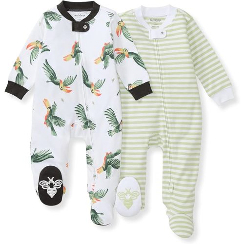 Burt's Bees Baby Boys' Sleep & Play PJs, 100% Organic Cotton One-Piece Zip Front Jumpsuit, Baby Boys Footie Pajamas & PJs