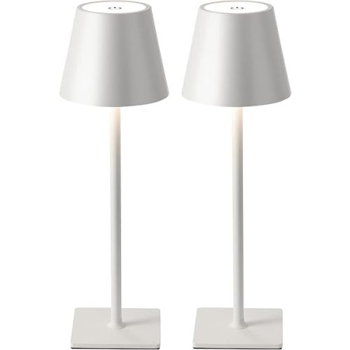 KDG 2 Pack Cordless Table Lamp, Portable LED Desk Lamp, 5000mAh Battery Operated, 3 Color Stepless Dimming Up, for Restaurant/Bedroom/Bars/Outdoor Party/Camping/Coffee Shop Night Light(White)