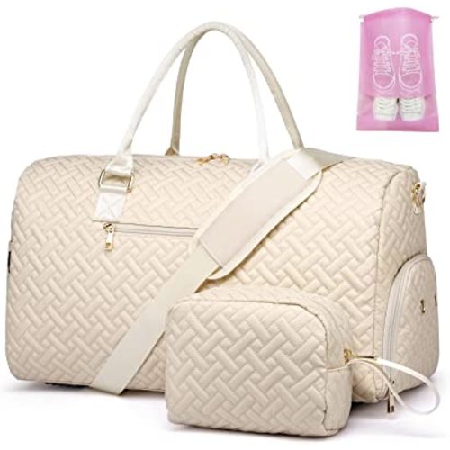 Duffle Bag for Travel, Weekender Bag with Shoe Compartment, Carry On Overnight Bag for Women with Toiletry Bag, 50L Gym Bag with Wet Pocket, Hospital Bags for Labor and Delivery