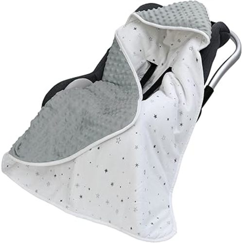Miracle Baby Car Seat Swaddle Blanket, 2.5 TOG Breathable Cotton Stroller Blanket with 3-Point Harness, Soft Minky Dot Wrap for Infant Boy Girl, 35.4"x35.4"