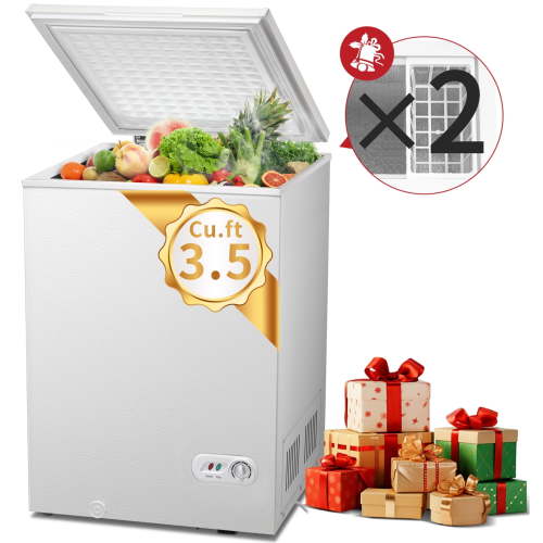 AUSEO Compact Freezer 3.5 cu ft Environmental Chest Freezer, Mini Freezer with 7 Gear Adjustable Temperature, Removable Storage Basket, Energy Saving, White