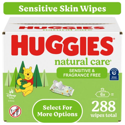 Huggies Natural Care Sensitive Baby Wipes, Hypoallergenic, Dermatologist Tested, 6 Pack, 288 Total Ct