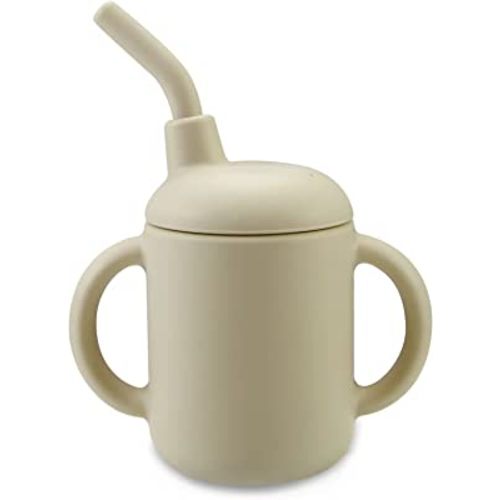 PandaEar 100% Tiny Silicone Drinking Training Cup with Straw for Baby and Toddler (White)