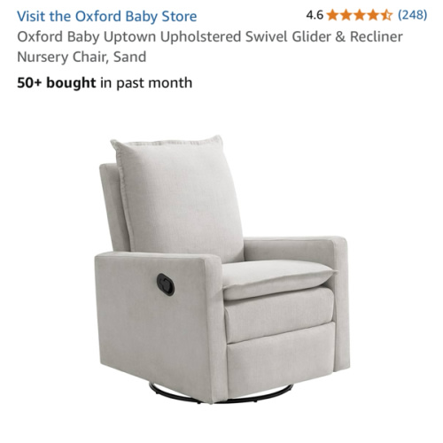 Oxford Baby Uptown Upholstered Swivel Glider & Recliner Nursery Chair, Sand
