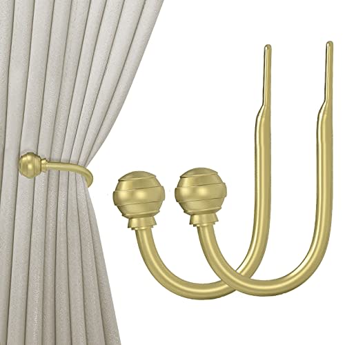 Hion Curtain Holdbacks Gold 2pcs, Curtain Tiebacks Wall Mounted Curtain Hooks Holders for Drapes