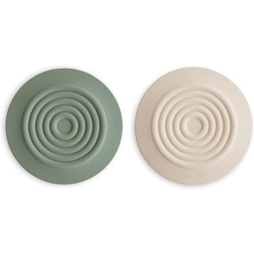 mushie Silicone Drain Stopper 2-Pack | 5.5 inch Diameter Bathtub Flat Suction Cover (Dried Thyme/Shifting Sand)
