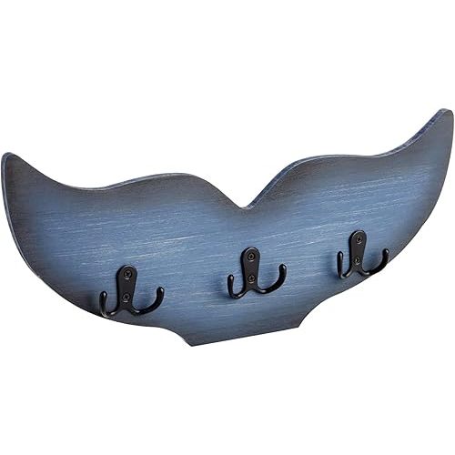 Okuna Outpost Whale Tail Wall Hook for Nursery, Nautical Ocean Wall Decor (Blue, 15.5 x 6.75 x 1 in)