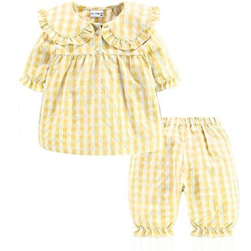 Mud Kingdom Girls Boys Summer Pajama Set Plaid Cute Peter Pan Collar