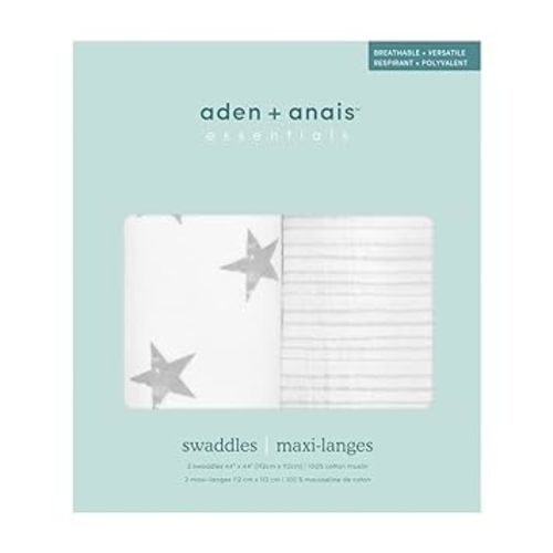 aden + anais Swaddle Blanket, Boutique Muslin Blankets for Girls & Boys, Baby Receiving Swaddles, Ideal Newborn & Infant Swaddling Set, Perfect Shower Gifts, 2 Pack, Dusty