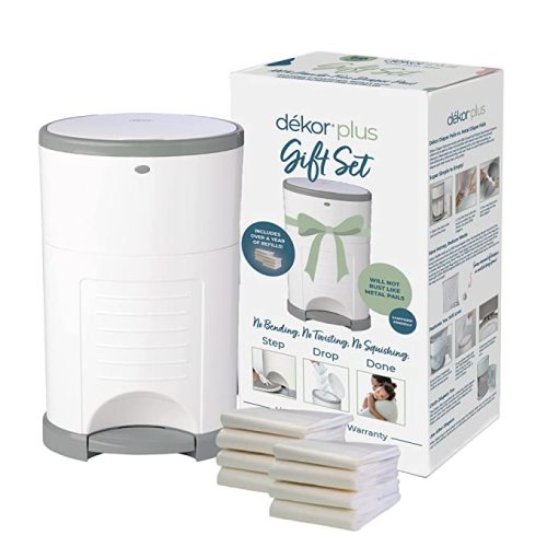Diaper Dekor Plus Diaper Pail Gift Set – White | Comes with up to a Year's Supply Worth of Diaper Dekor Refills! - Plus Gift Set